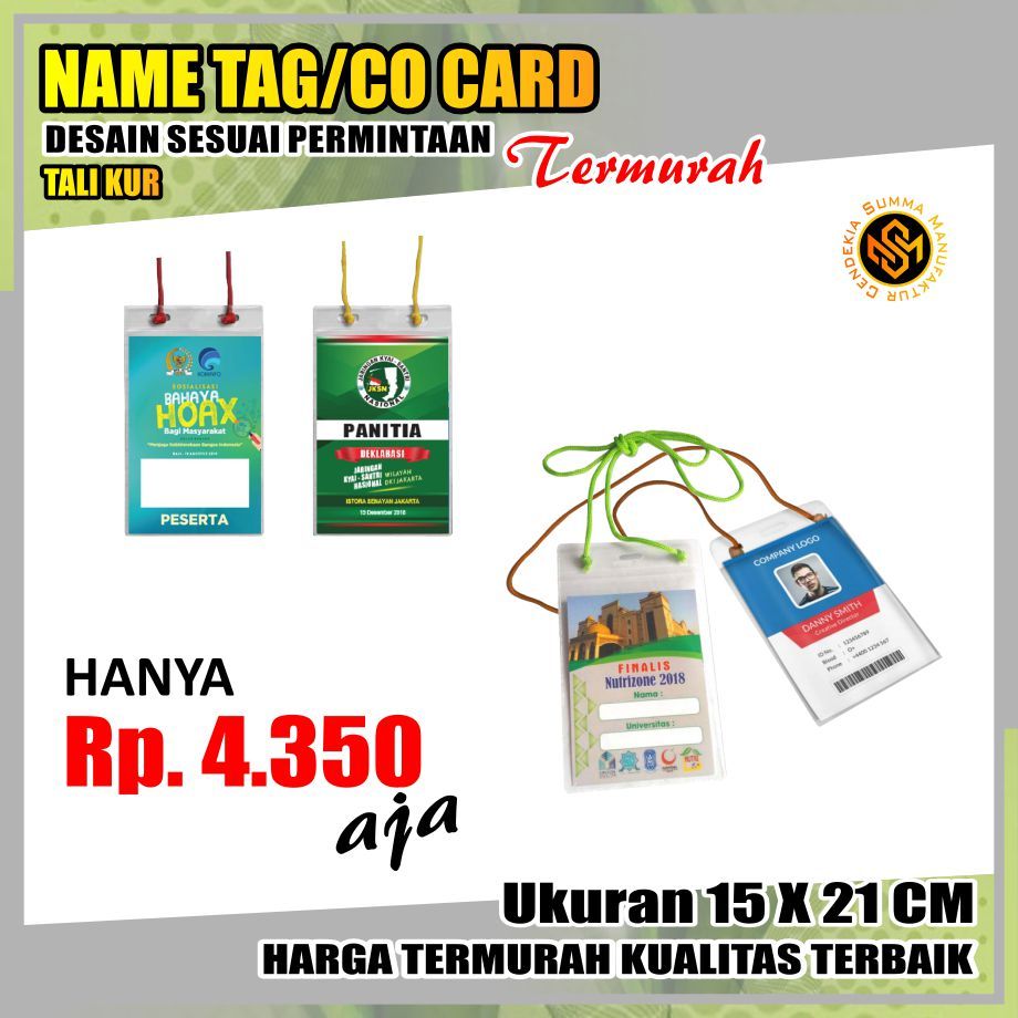 

Co Card ID 15 x 21 CM Tali Kur Kartu Panitia Peserta Name Tag Seminar Ospek Event Kurban Qurban Zakat HUT RI Agustusan Mika Plastik