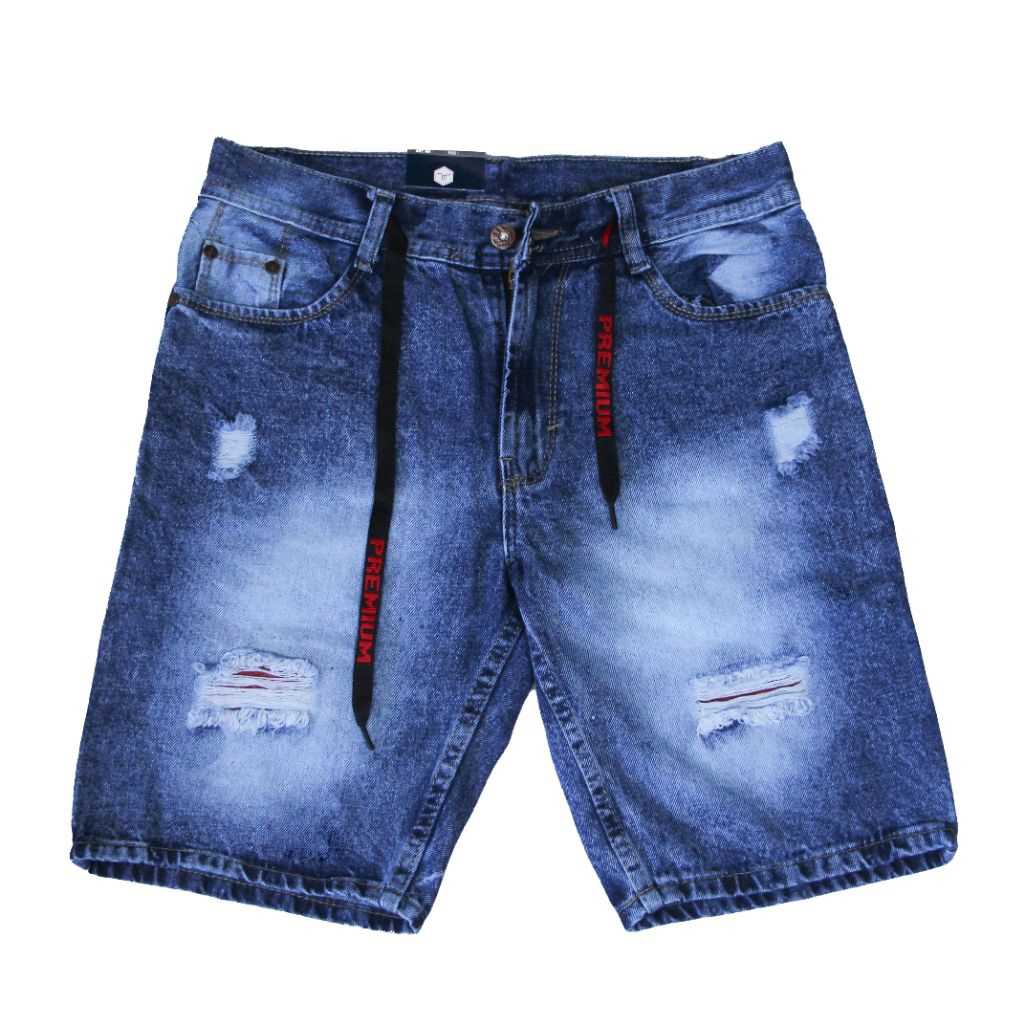 Celana jeans pendek sobek Snow Biru jeans pria pendek sobek