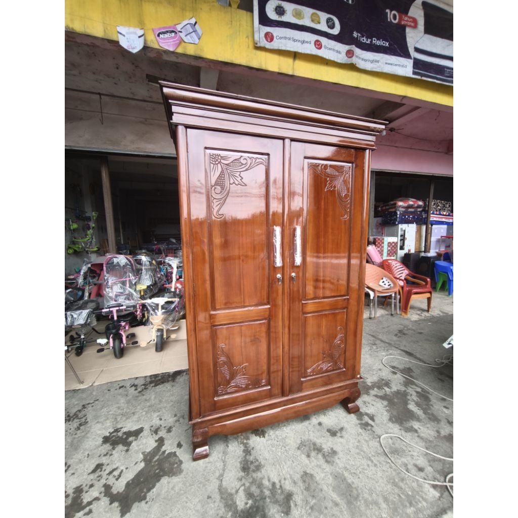 lemari kayu jati 2 pintu pakaian