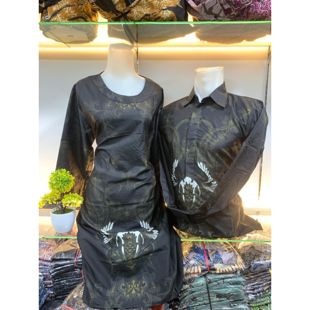 batik pria lengan panjang wanita tunik dasar hitam premium