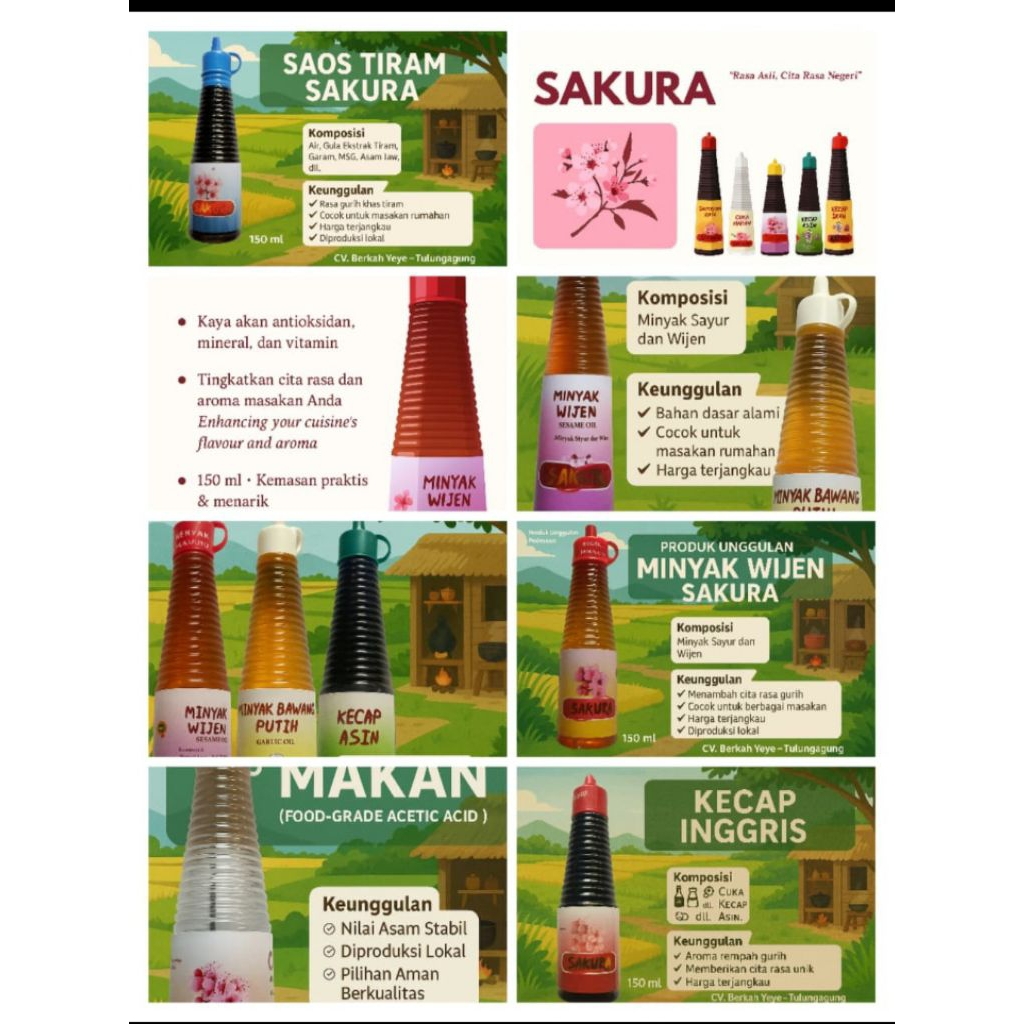 

Penyedap rasa Non MSG Merk " SAKURA " | Raja rasa | Minyak Wijen | Kecap Inggris | sause tirem | cuka makan | Minyak ikan 150ml |