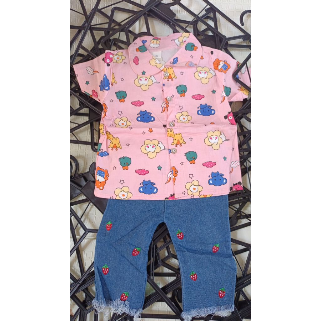 Set Jeans Import Atasan Kemeja Anak Perempuan