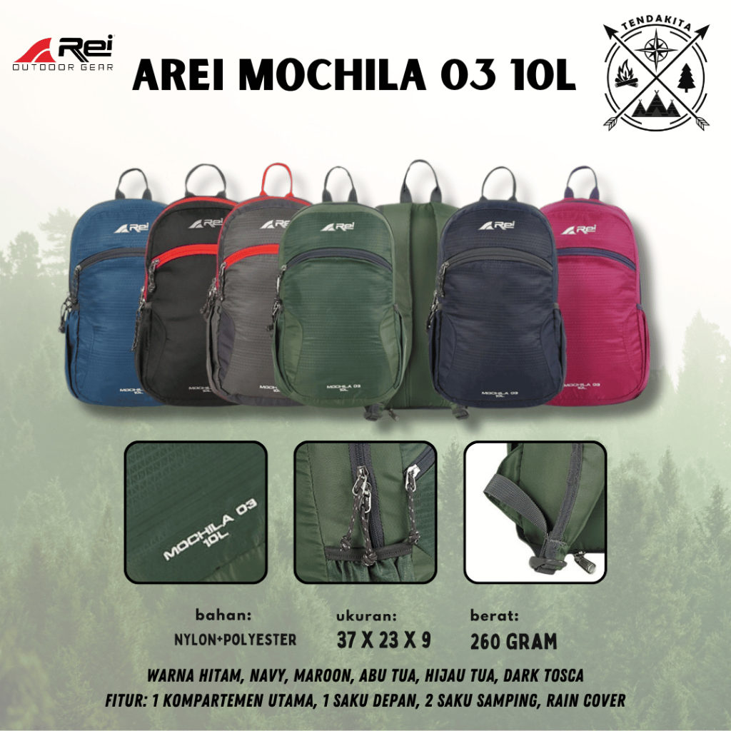 TAS RANSEL AREI MOCHILA 03 DAYPACK 10 LITER BACPACK OUTDOORGEAR TAS GUNUNG FREE RAIN COVER