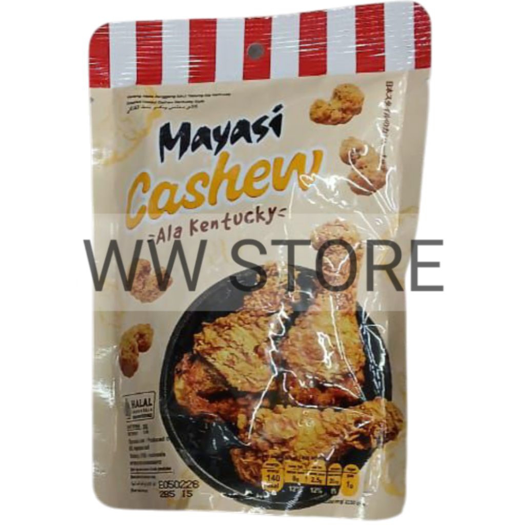 

Cemilan snek makanan ringan kacang mede panggang salut tepung halal MUI Mayasi Cashew Ala Kentucky 35g