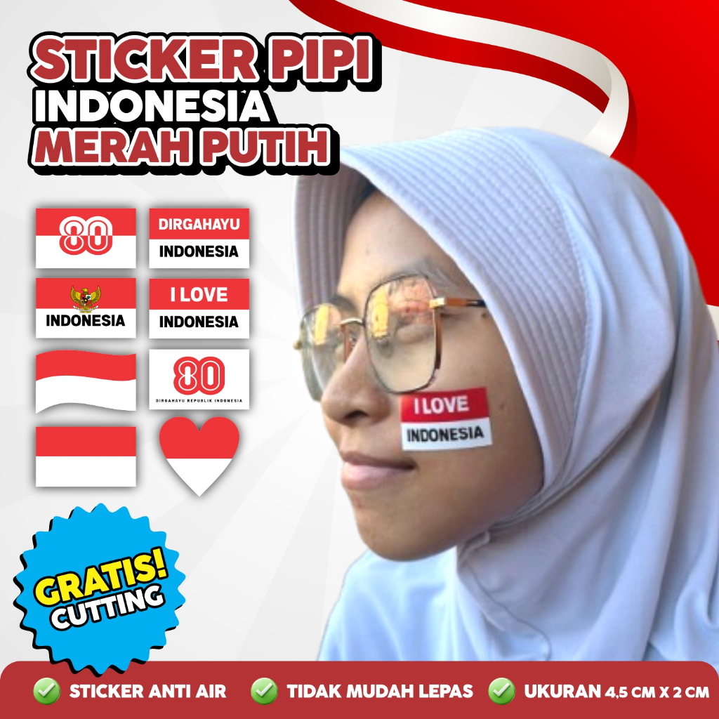 

STICKER PIPI ( isi 100 PCS ) Stiker Pipi Bendera Merah Putih l Kemerdekaan Hut Republik Indonesia /Sticker Bendera Agustusan / Stiker Tempel Pipi / Besar Dewasa
