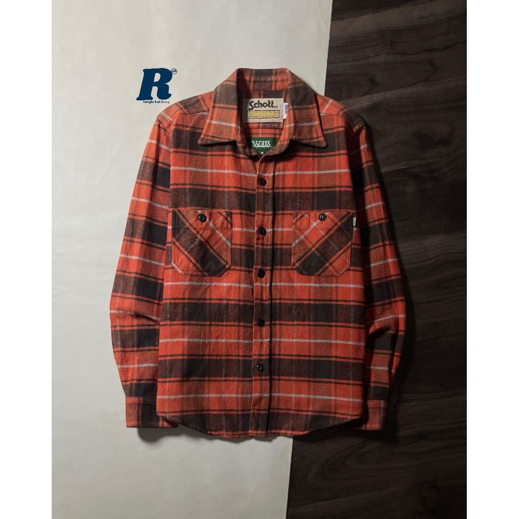 Kemeja Lengan Panjang Flannel Shirt Heavyweight 4 Pocket SCHOTT NYC Size M Unisex