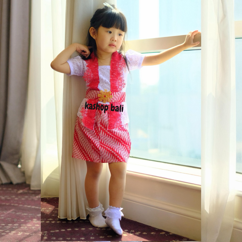 SET KEBAYA ANAK PUTIH ROK SPAN PENDEK