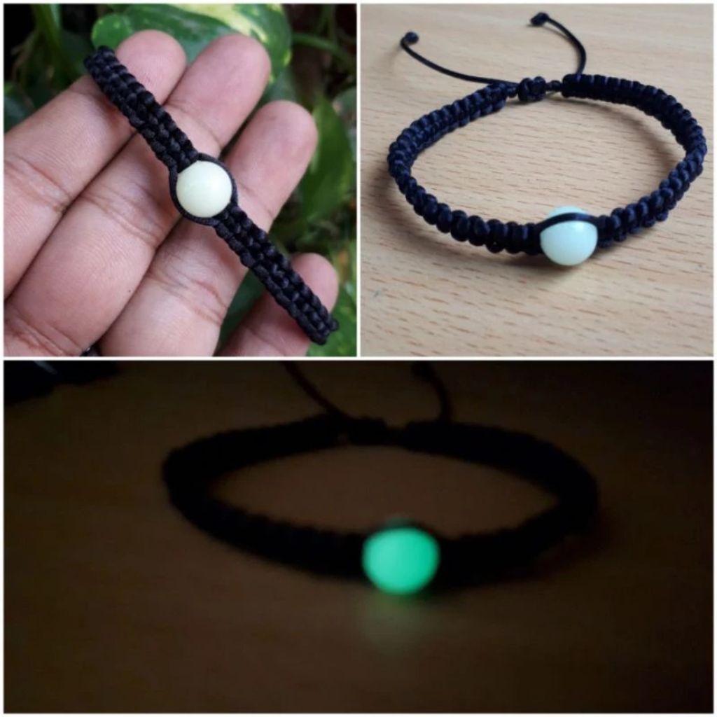 gelang macrame batu akik posfor menyala dalam gelap