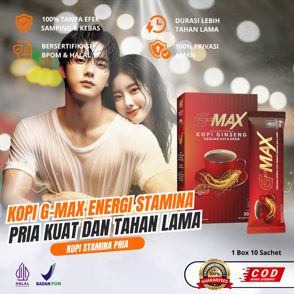 

Kopi Gmax Minuman Energi Stamina Pria Kuat & Tahan Lama Bpom Halal 1 Box 10 Sachet