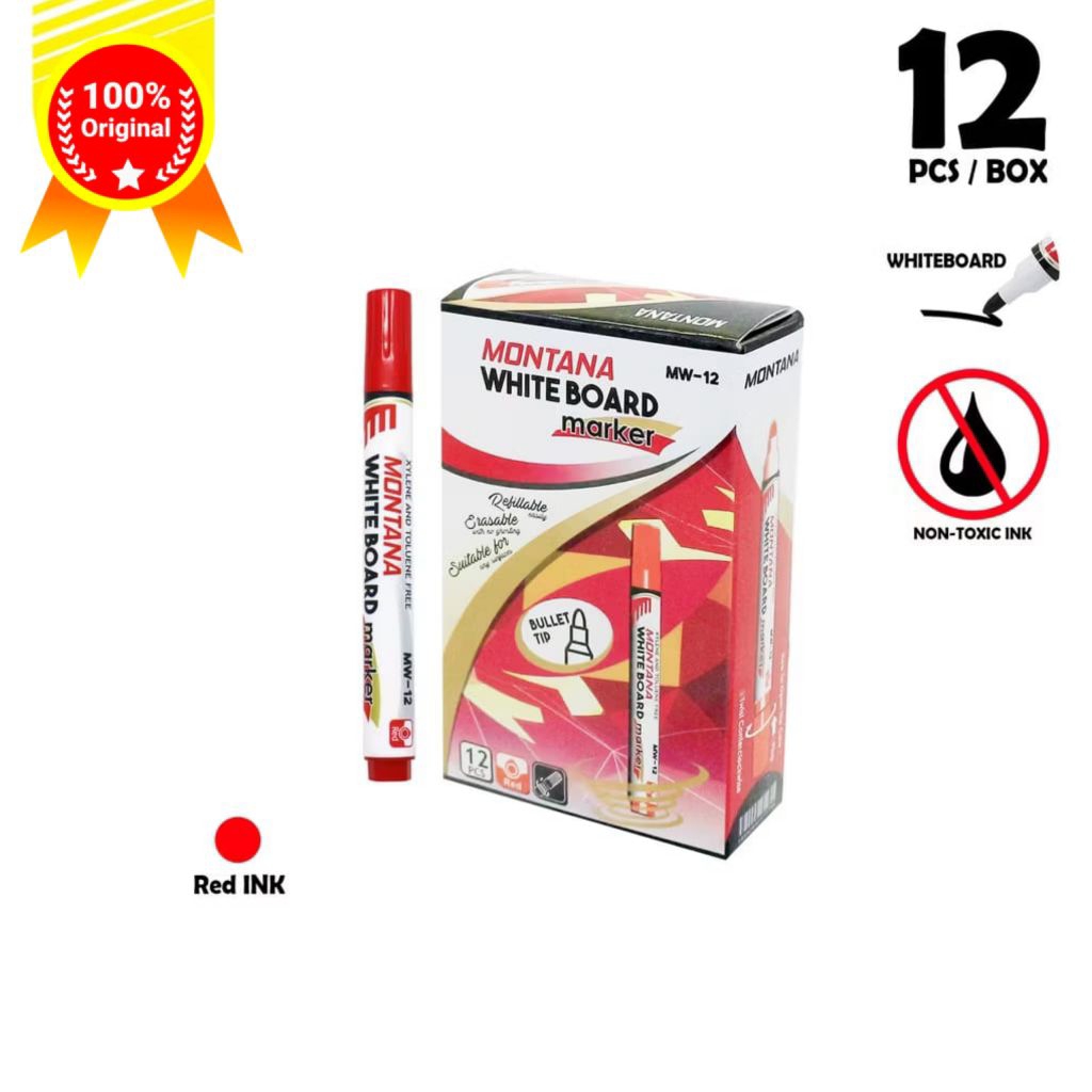 

Spidol MONTANA Whiteboard Marker Round Tip 12 pcs/box / Mw-12 Red