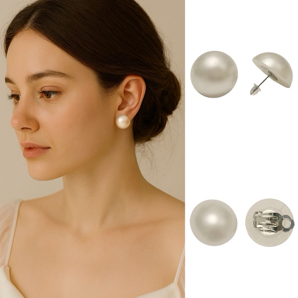 Nacelle Pearl Stud Clip Earrings Anting Mutiara Jepit Tusuk Hijab Simple