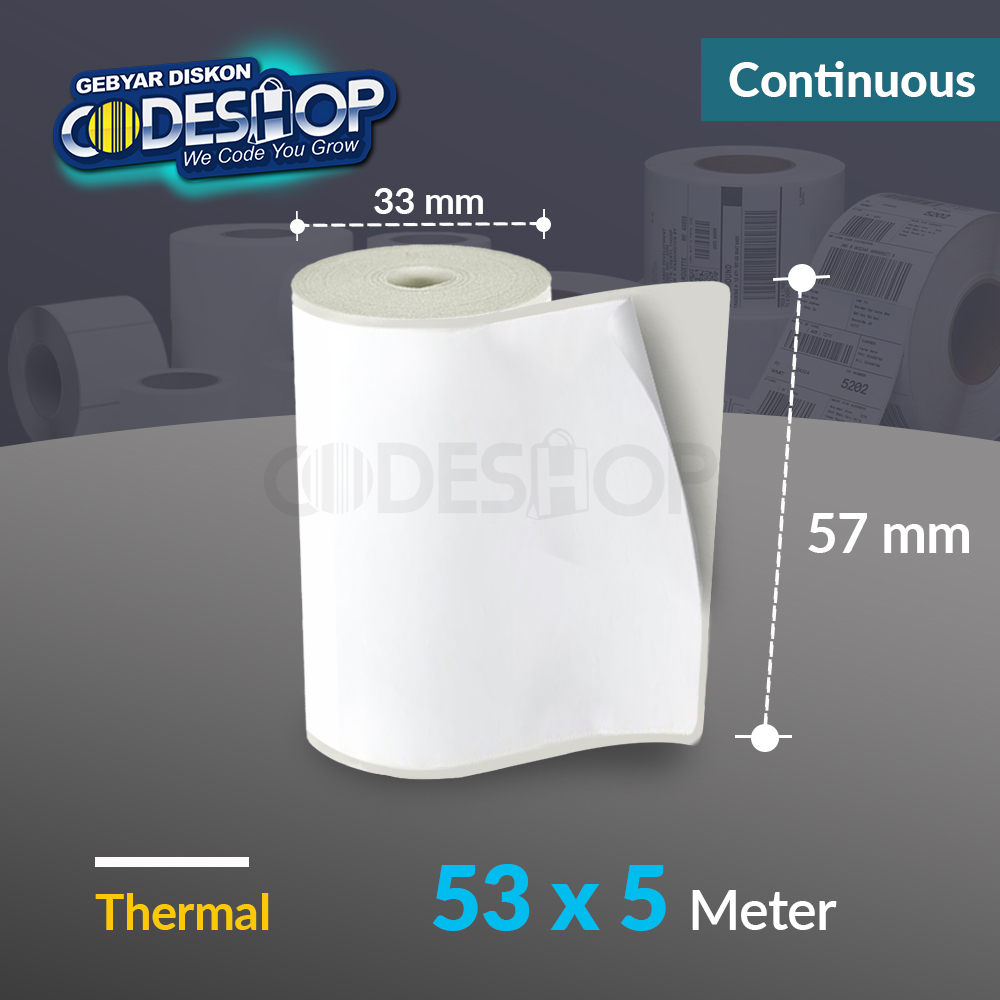 

Codeshop Label Thermal 53mm x 5 Meter Continuous Coreless Stiker Printer Bluetooth Termal 58mm