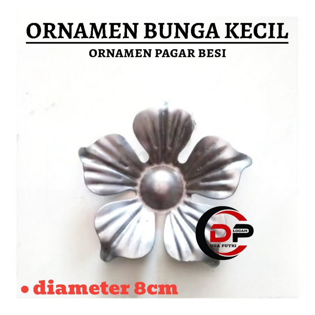 ORNAMEN PLAT BESI BUNGA 8CM , AKSESORIS HIASAN PAGAR BESI