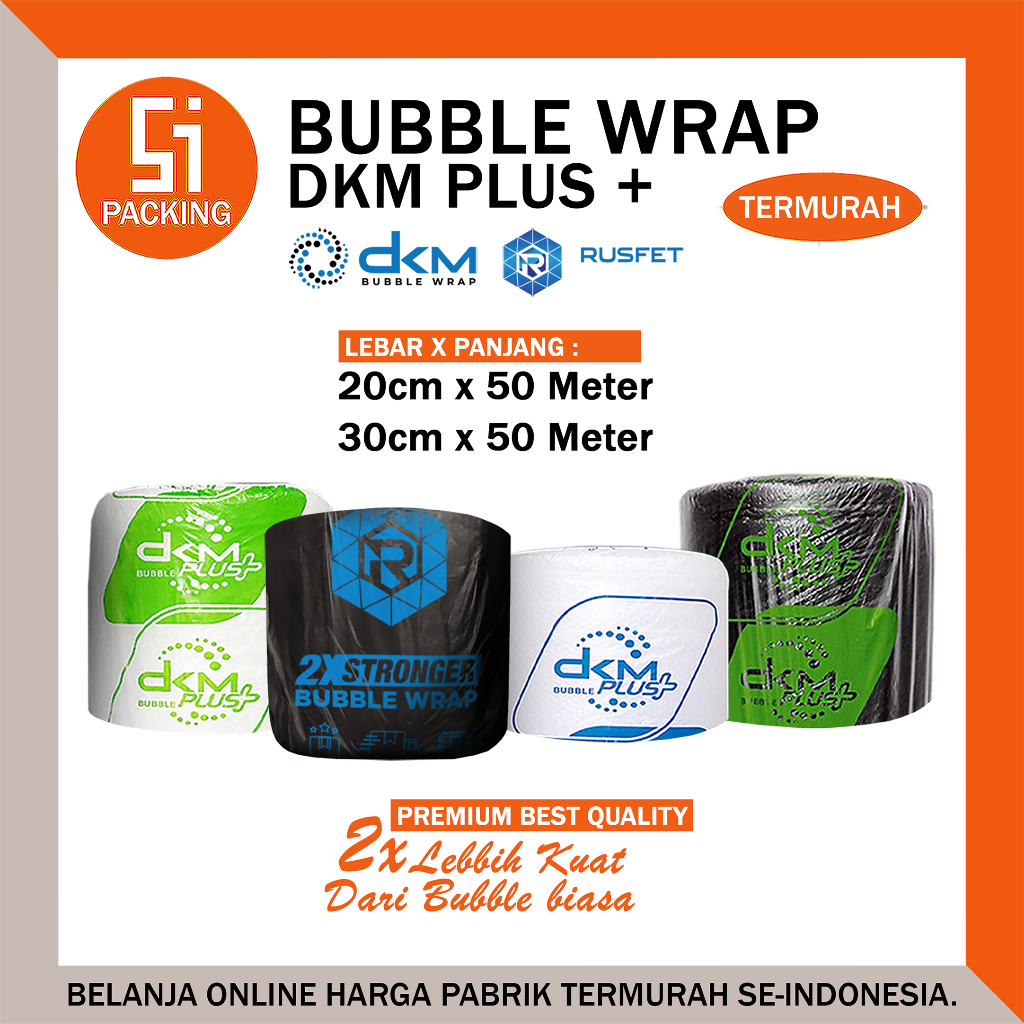 

Plastik Bubble Wrap DKM 30cm 20cm x 50m Warna Putih Bening & Hitam
