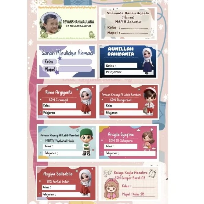 

Stiker Buku Pelajaran Custom nama isi 40pcs