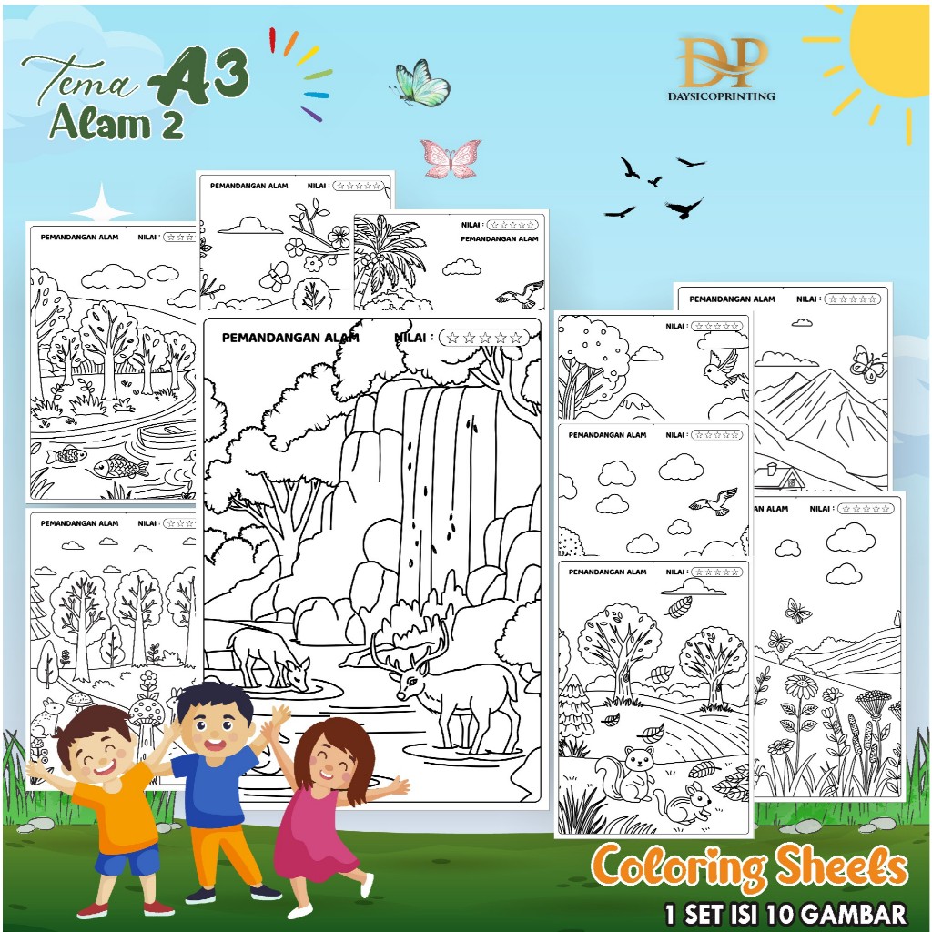 

(ALAM 01) KERTAS MEWARAI ANAK PEMANDANGAN A3 - LEMBAR MEWARNAI MURAH READY STOCK - COLORING SHEETS ANAK PAUD/TK