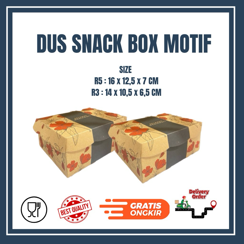Snack Box - Dus  - Kemasan Makanan Motif bunga merah  - Wadah Makanan
