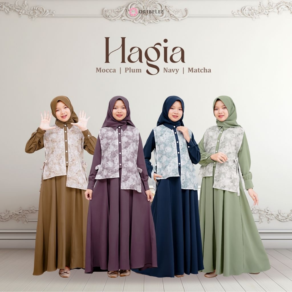 Oribelle Indonesia - HAGIA Gamis set Outer + Khimar Instant One Set Anak Terbaru Setelan Anak Peremp