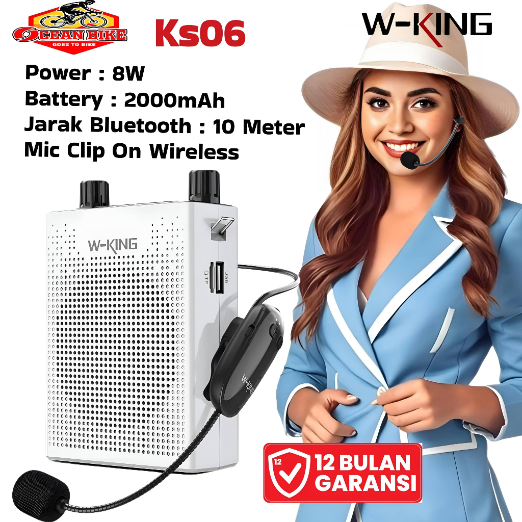 WKING Speaker Bluetooth Pengeras Suara Megaphone Pinggang Mengajar Guru Microphone Wireless KS06