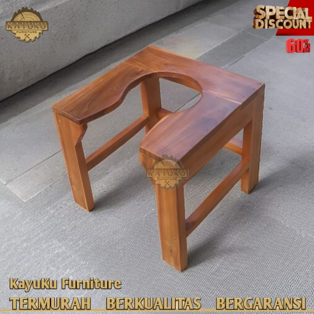 KayuKu Furniture Termurah kursi wc Kayu Jati Promo Kursi wc Model U Kursi closet wc duduk kayu porta