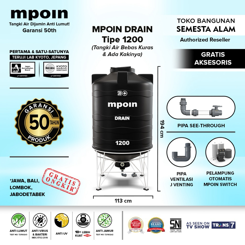 Toren Tangki Tandon Air 1200 1500 2000 Drain MPOIN DRAIN