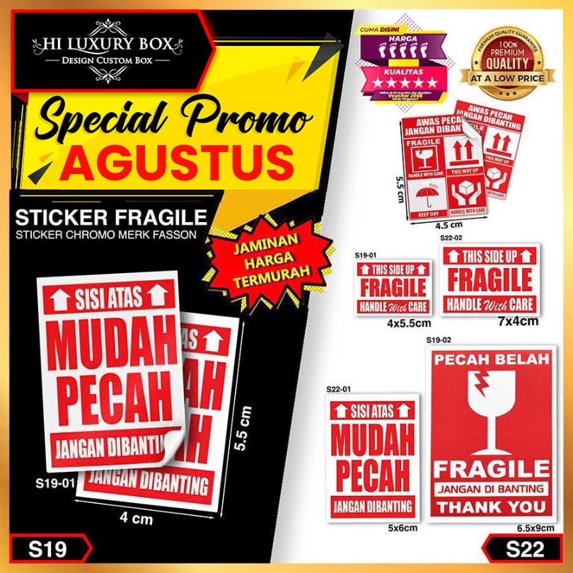 

Sticker Fragile | Label Fragile | Laminating Glossy | Murah Handle With Care 4x5,5 | 5.5x4