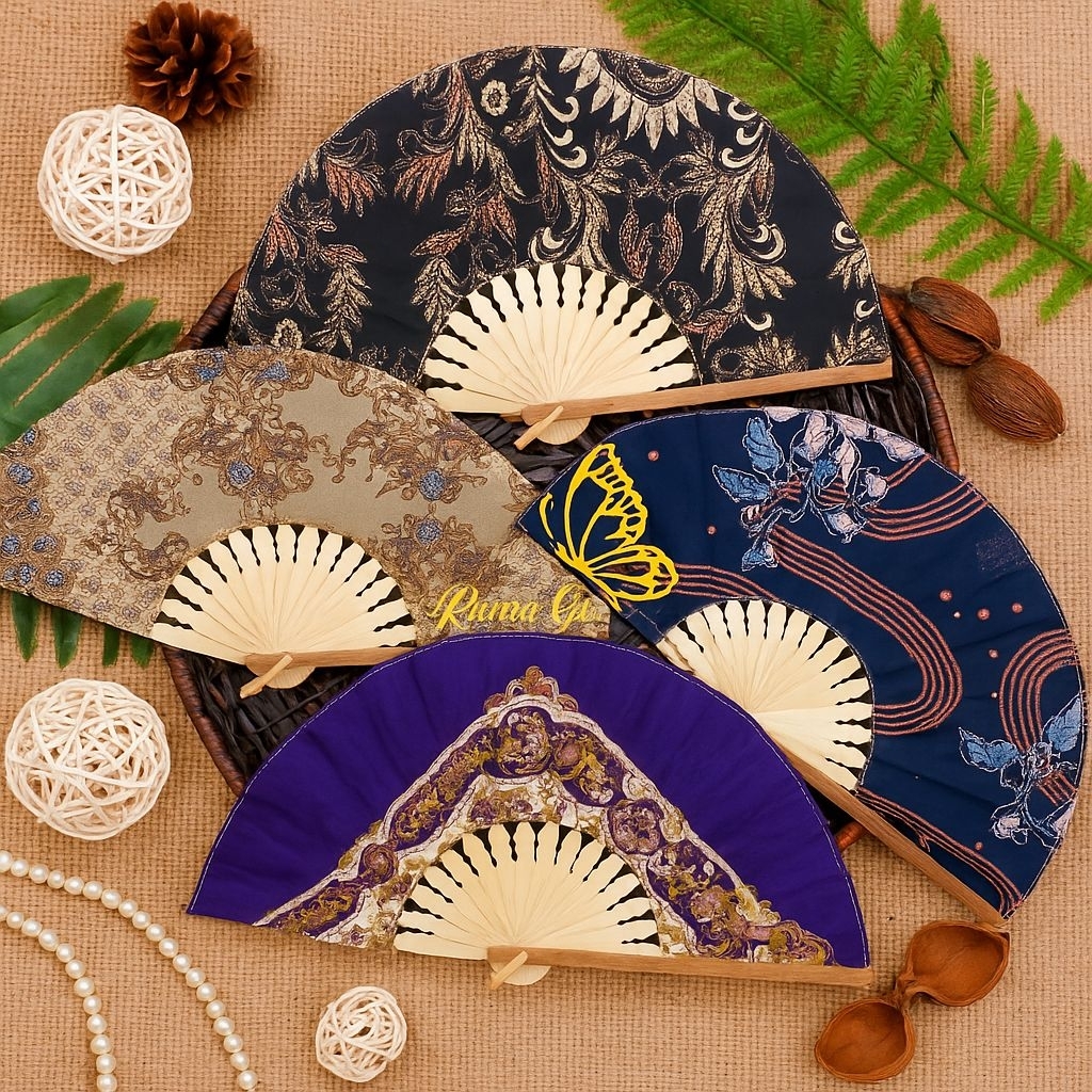 KIPAS TANGAN LIPAT BAMBU MOTIF BATIK / KIPAS TRADISIONAL