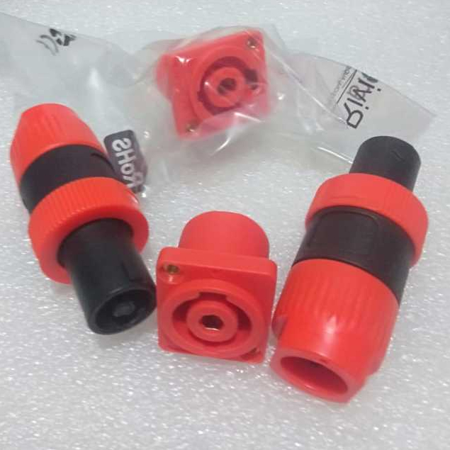 2set/2Pasang Jack Audio Connector (2 Jek Spikon Ulir Oren+2 Socket Oren) -Aksesoris Audio Speaker