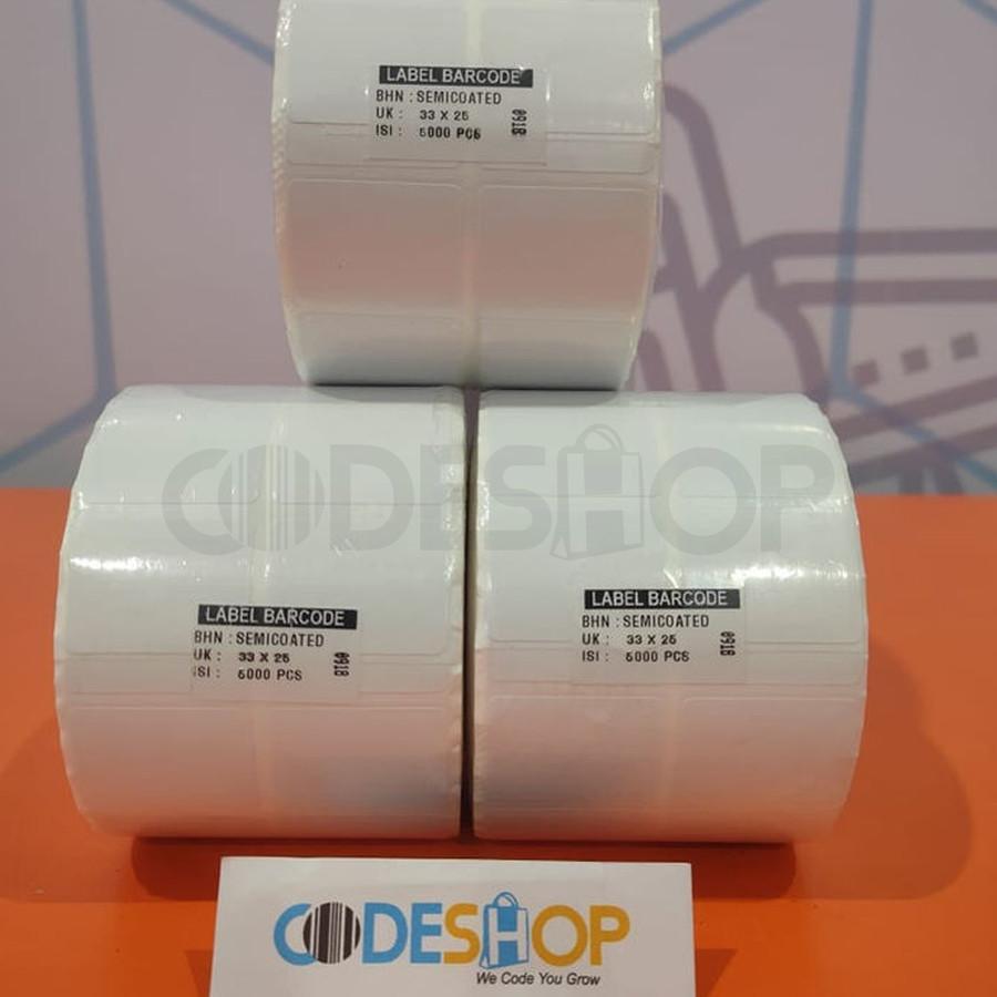 

Label Semicoated 33x25 mm Stiker Printer Barcode Semicoat 33 x 25 2 Line isi 5000pcs Codeshop