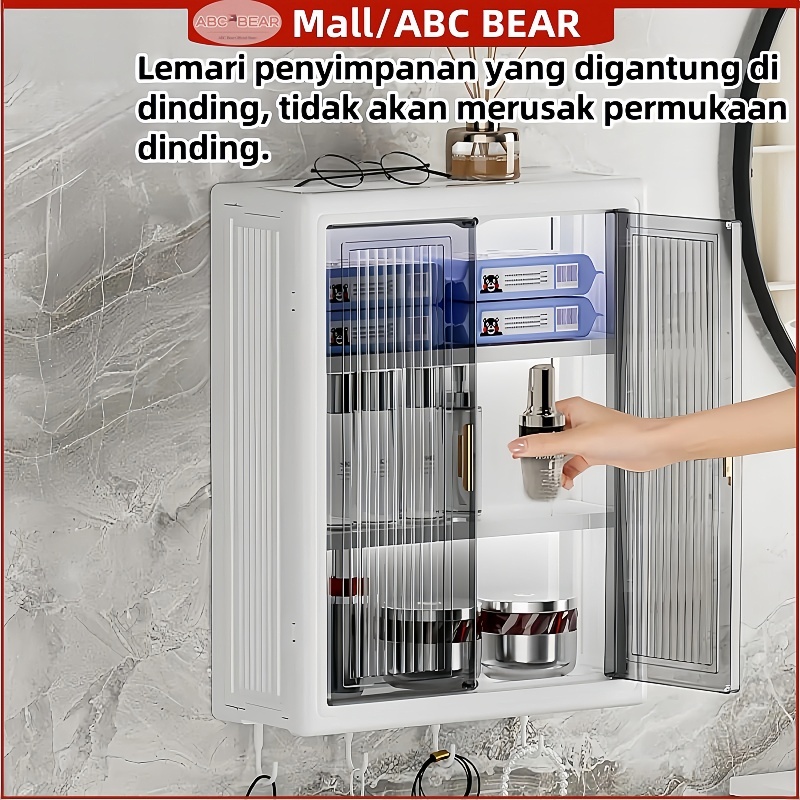 ABC BEAR Tanpa lubang/ Lemari Plastik Kamar Mandi /Tertutup Kotak Rak Kamar Mandi/ Bumbu Dapur Dindi