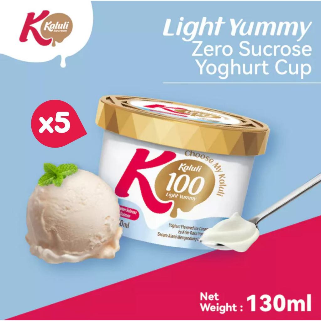 

Kaluli Light Yummy Zero Sucrose Yoghurt Cup 130 ML - Low Fat Low Calorie Ice Cream / Es Krim Kaluli / Ice Cream Low Calorie isi (5CUP)