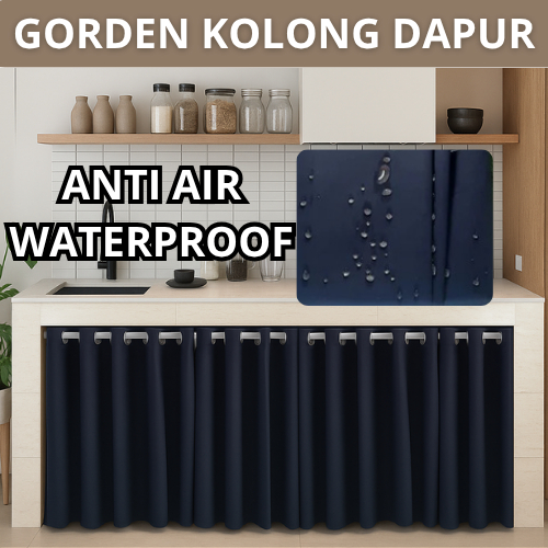 Gorden Kolong Dapur Smokring Anti Air Waterproof Tirai Bawah Kompor Polos Minimalis Semokring