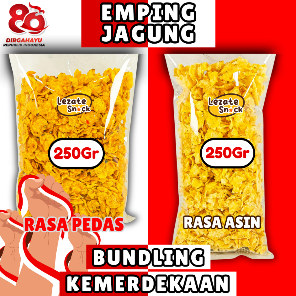 

(BUY 1 GET 1) Emping Jagung Pedas 250gr Gratis Emping Jagung Geprek Asin 250gr