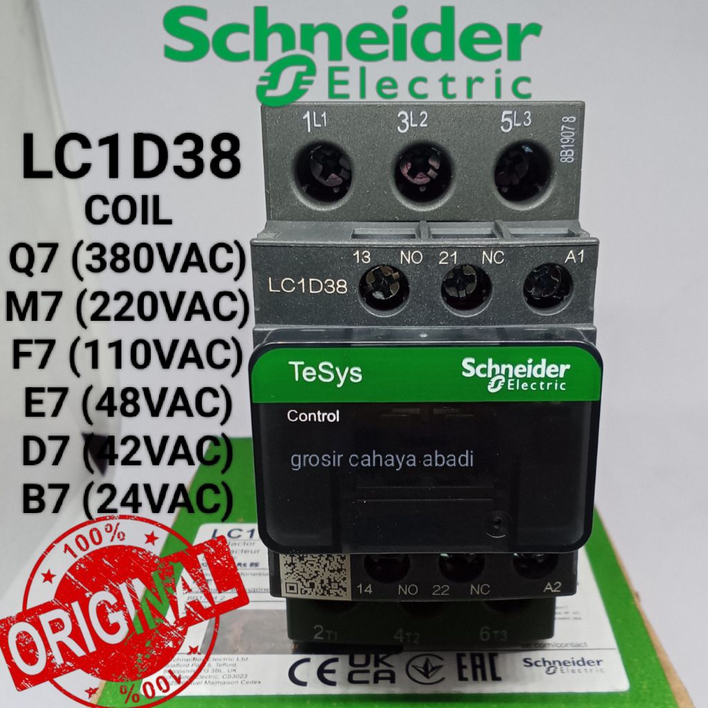 kontaktor contactor schneideer. lc1d38b7 lc1d38 b7 24vac 50ampere 3phase original