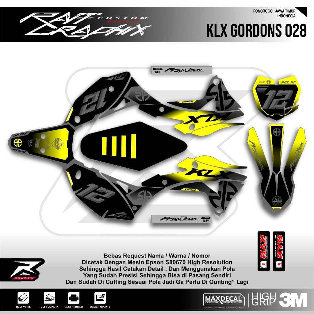 DECAL KLX GORDON PUTIH PINK KODE 025/KLX GORDON SUPERMOTO