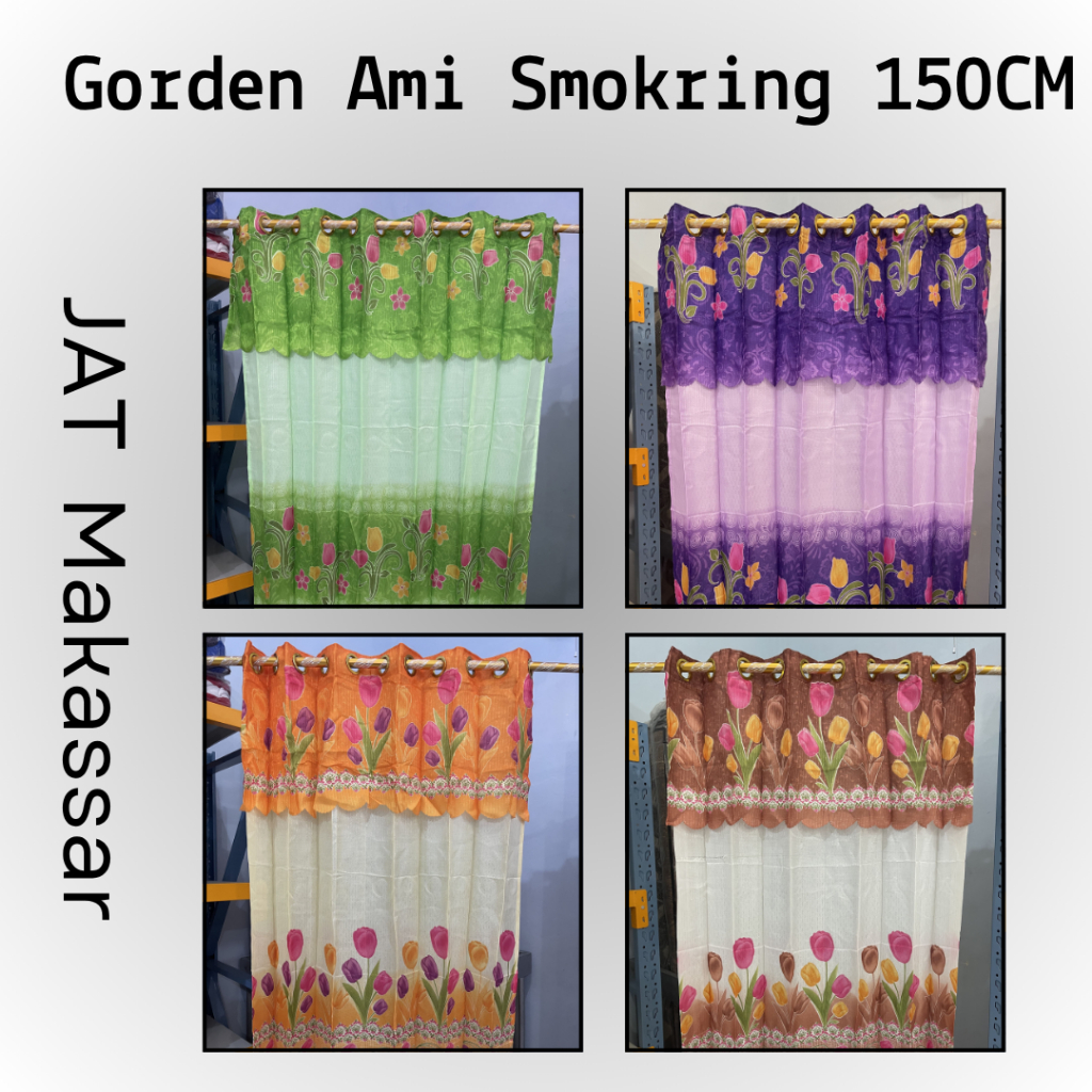 Gorden Jendela Pintu Panjang Motif Bunga - Ami Smokring Uk 150x220