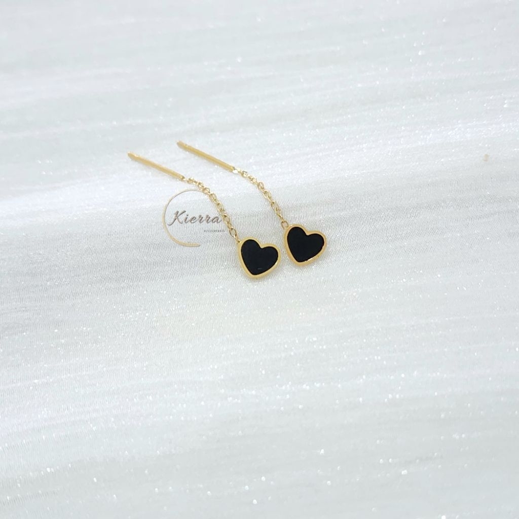 Anting Juntai Love Hati Gold Emas Panjang Wanita Anak Remaja Titanium Anti Karat Terbaru