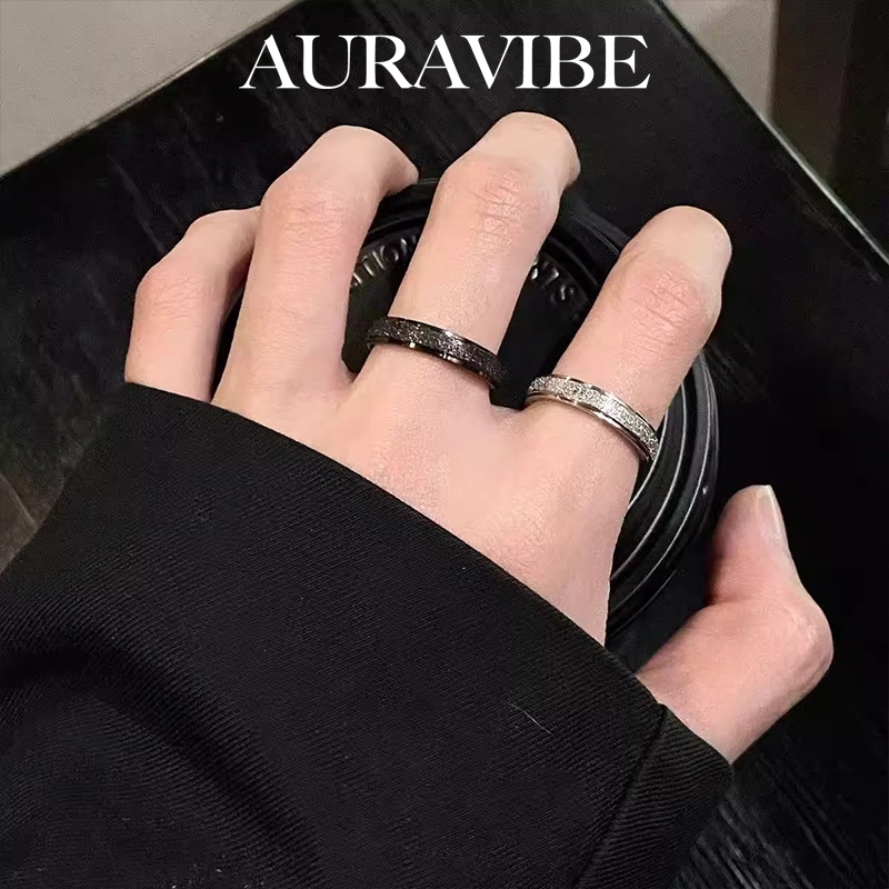 AURAVIBE Asli Gypsophila Buram cincin hitam putih laki-laki baja titanium Perhiasan yang indah