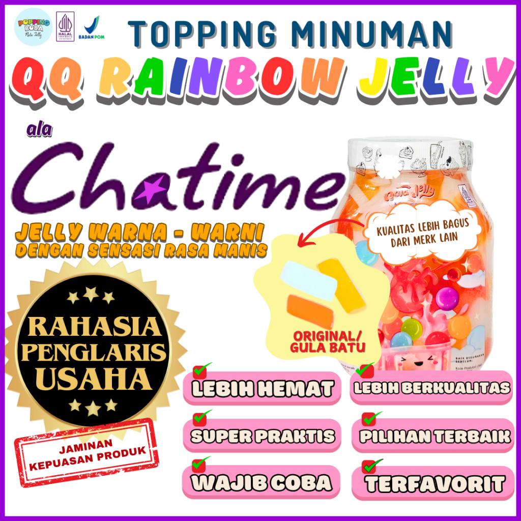 

QQRainbowJellyKonyakuToppingMinumanCocokDengan RASBELL Sirup Sirop Syrup - Rainbow Jelly Original 500 Gram | Cocok Untuk Semua Jenis Minuman