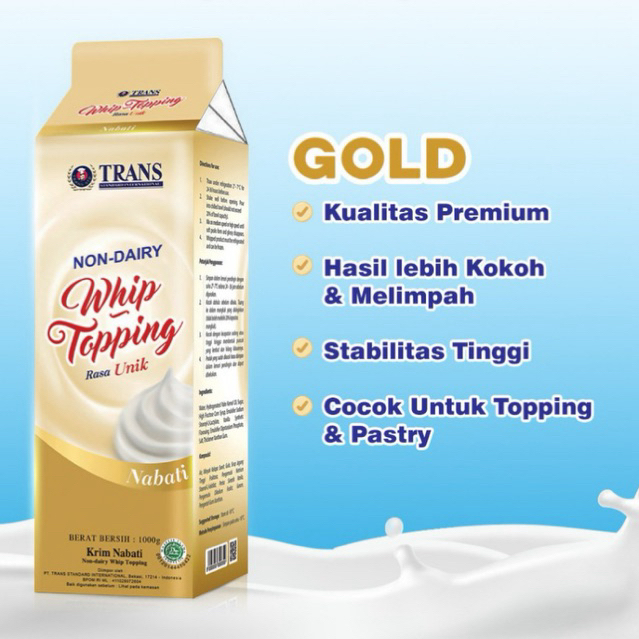 

TRANS NON DAIRY WHIP TOPPING GOLD 1 LITER