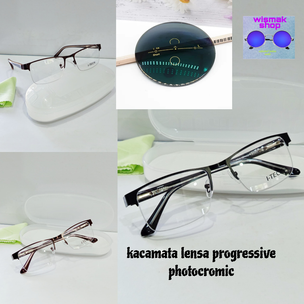 Kacamata baca dan jalan lensa progresive photocromic bisa ganti warna anti silau half frame tangkai 