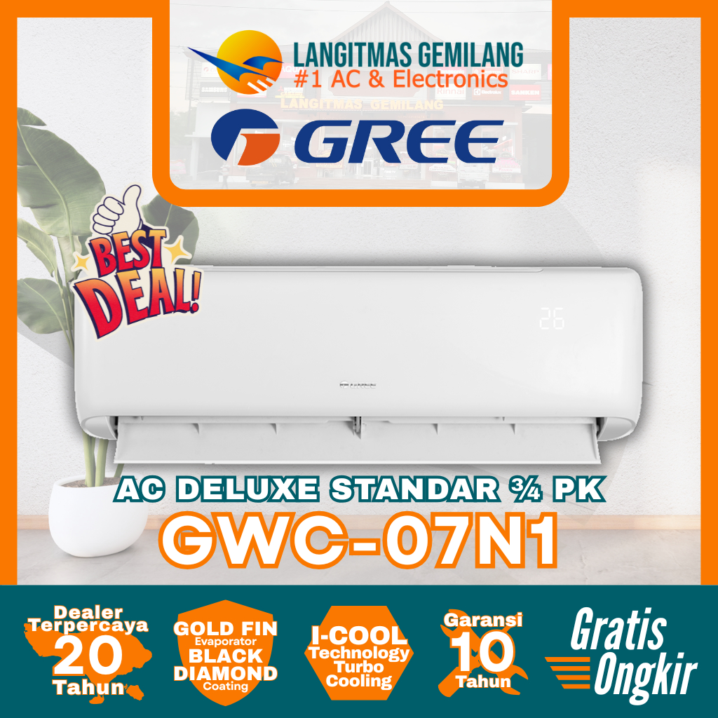 GREE AC Deluxe Standar ¾ PK GWC-07N1
