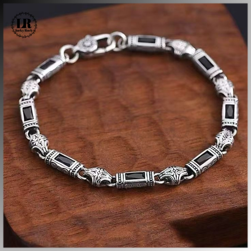 Lucky-1349 Gelang Pria Perak Thai dengan Hiasan Batu Berkilau Gaya Turki, Tahan Lama Tidak Berubah W