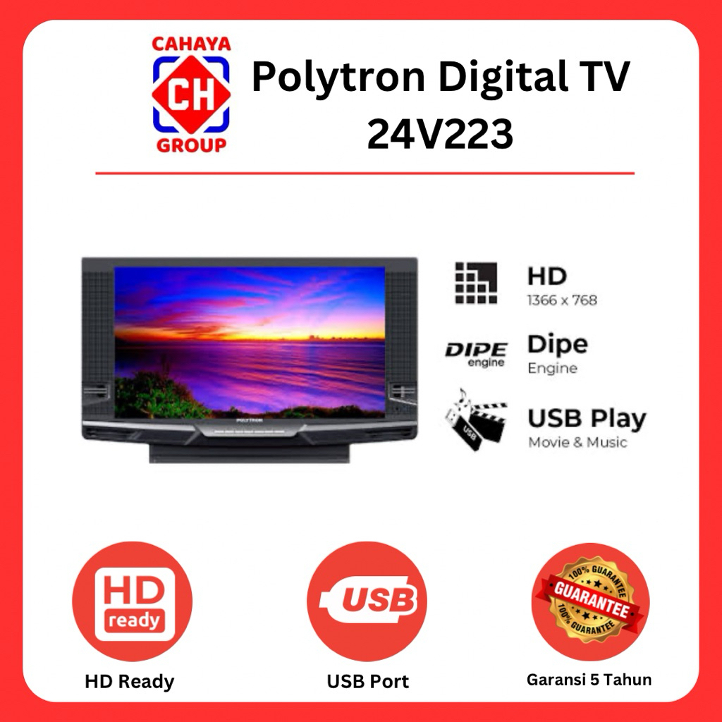 Polytron Digital TV 24V223 24 Inch TV Tabung Digital HD Ready USB Port