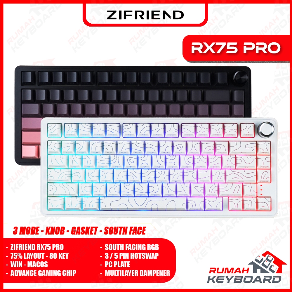 ZIFRIEND RX75 PRO - 75% - 3 Mode - Gasket Mount - 3/5 PIN Hotswap - South Face - Mechanical Keyboard