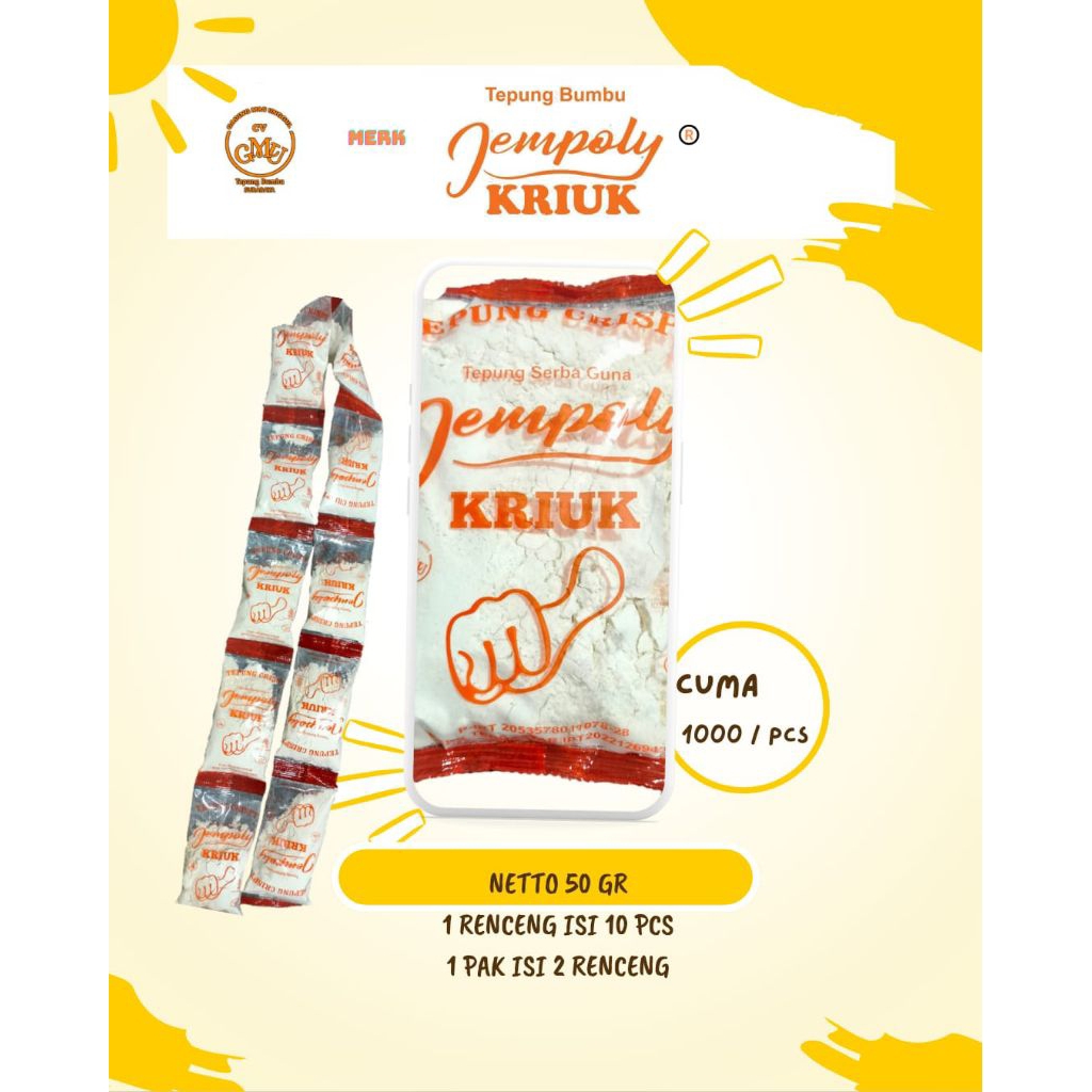 

Tepung Bumbu Jempoly Kriuk renceng 50gr/tepung kriuk/tepung crispy/tepung ayam