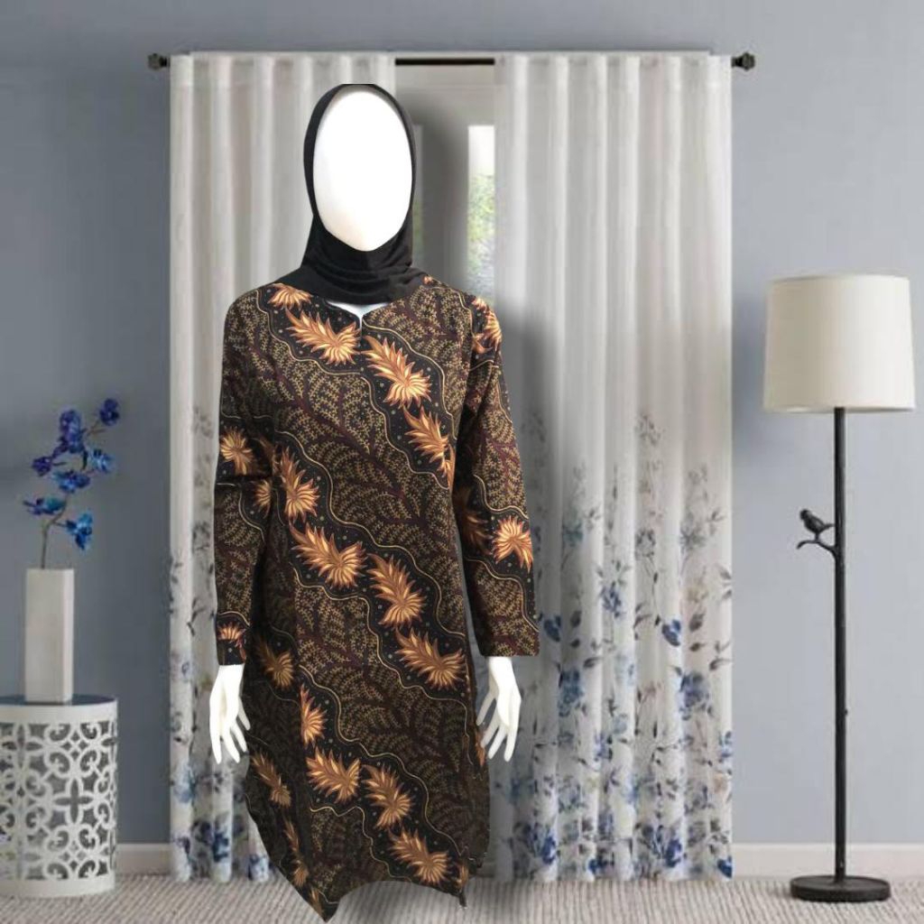 Kemeja batik wanita lengan panjang, katun solo puring