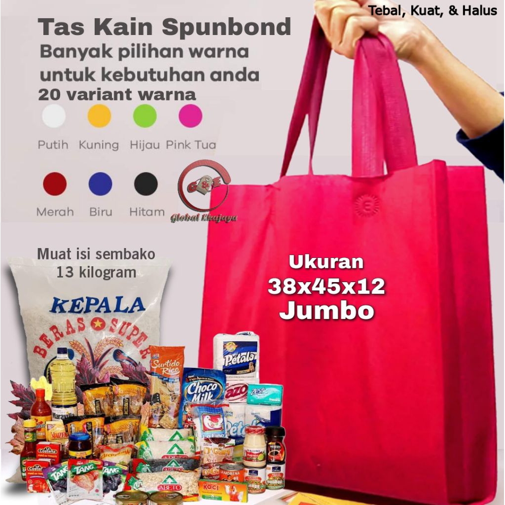 

Jumbo Goodiebag Uk 38x45x10 cm Lusinan isi 12 Tas Kain Spunbond Kantong Belanja Parcel Sembako Ultah