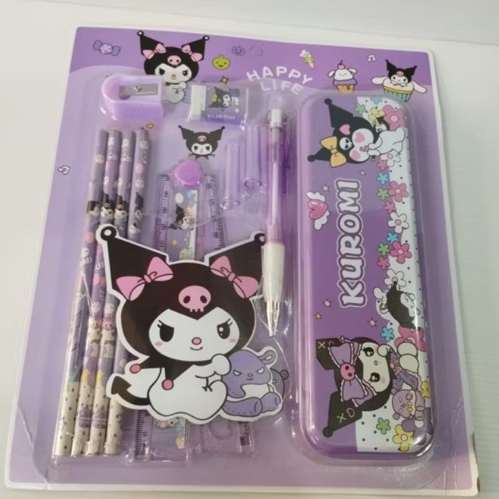

Kuromi alat tulis Stationery 1 Paket Isi 9 pensil penggaris kotak pensil penghapus