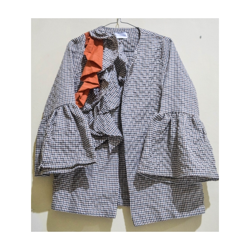 "Jolie" Ruffle Outer - Blazer Muslimah Motif Houndstooth-preloved jenna and kaia
